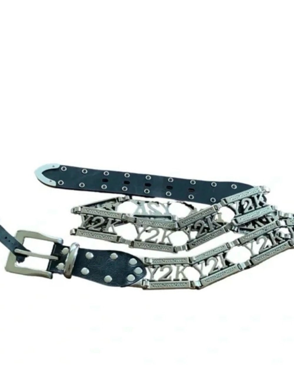 Vintage Y2K 2000s Studded Chain Belt Size 41 Black Silver Tone Festival Edgy